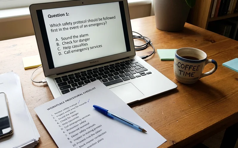 A module knowledge check alongside a printed field checklist