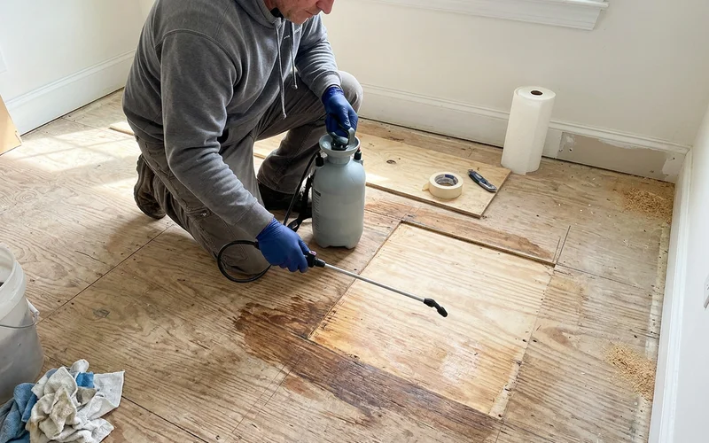 Bio-enzymatic treatment being applied to a subfloor