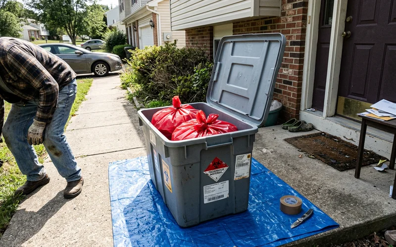 Contaminated material bagged and containerized as regulated medical waste