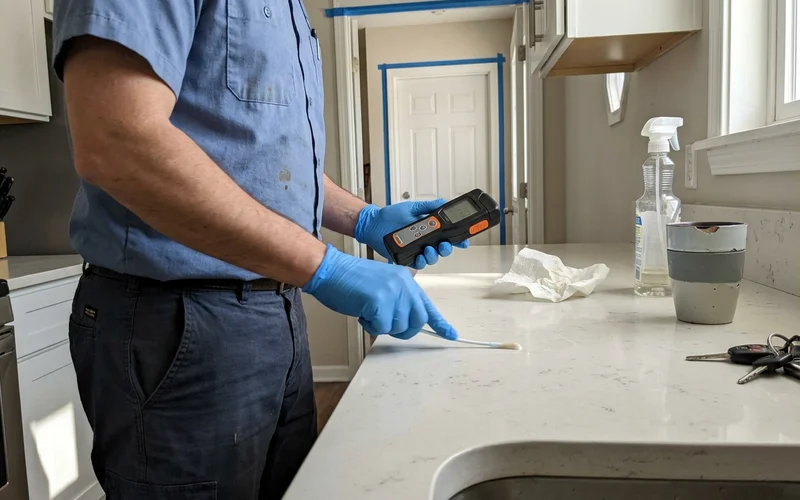 A technician swabbing a surface for ATP verification testing