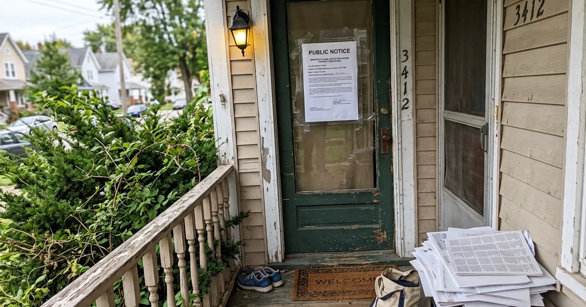 An official notice taped to a residential front door