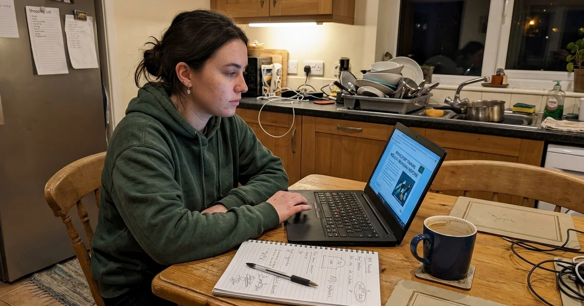 A student working through the online bio-recovery technician certification course at home