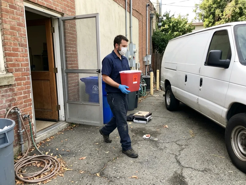 Regulated medical waste containerized and removed from the property