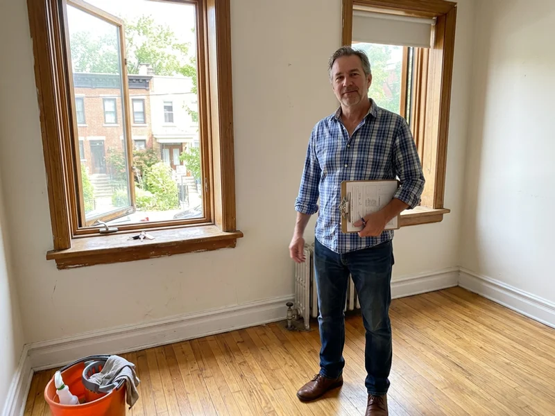 Landlord inspecting a completed odor treatment before re-leasing the unit