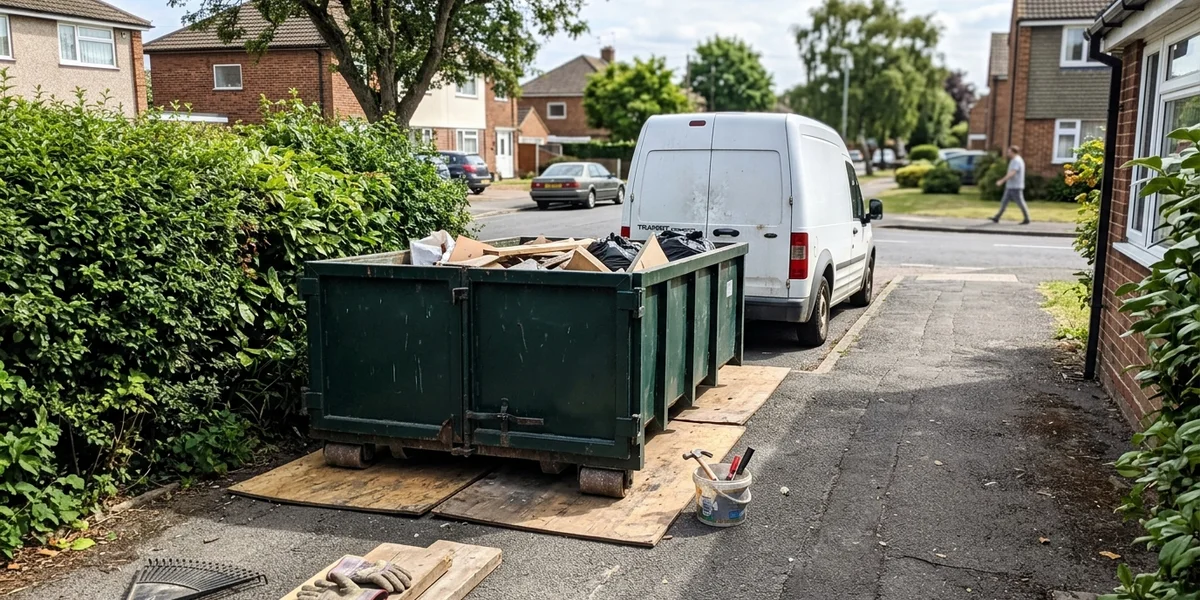 Careful container and vehicle staging on a Northeast Ohio residential street