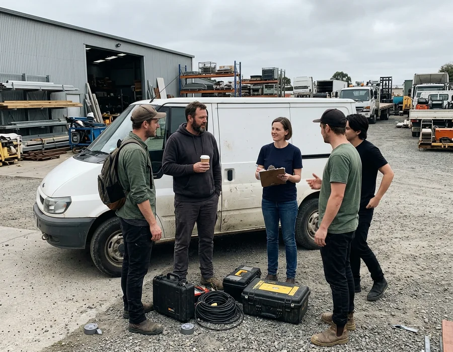 The Cleveland Hoarding Pros field crew outside their unmarked service vehicle
