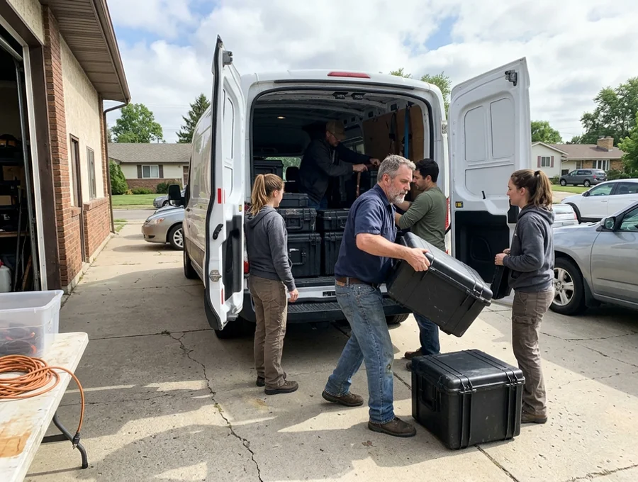 The Cleveland Hoarding Pros crew loading equipment before a job in Northeast Ohio